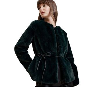 Banana Republic FAUX FUR TIE-WAIST JACKET NWT Small Luxury Teal